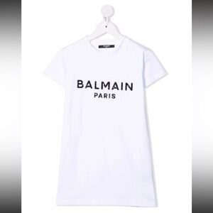 Balmain Paris Girls Size 8 White & Black Sequin T-shirt Dress